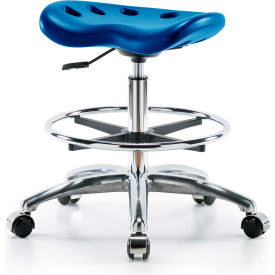 Interion Polyurethane Tractor Stool With Foot Ring - Blue w/ Chrome Base