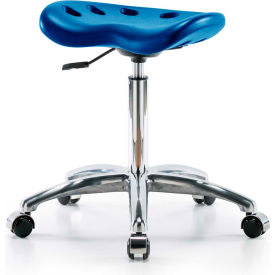 Global Industrial B2385438 Interion® Polyurethane Tractor Stool - Blue w/ Chrome Base image.