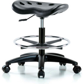 Interion Polyurethane Tractor Stool With Foot Ring - Black w/ Black Base