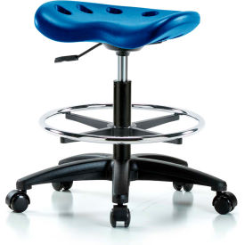 Global Industrial B2385436 Interion® Polyurethane Tractor Stool With Foot Ring - Blue w/ Black Base image.