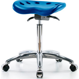 Global Industrial B2280967 Interion® Polyurethane Tractor Stool With Seat Tilt - Blue w/ Chrome Base image.