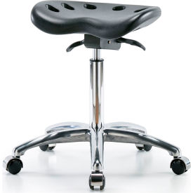 Global Industrial B2280968 Interion® Polyurethane Tractor Stool With Seat Tilt - Black w/ Chrome Base image.
