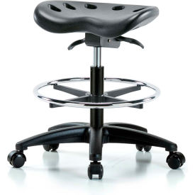 Global Industrial B2385445 Interion® Polyurethane Tractor Stool With Foot Ring and Seat Tilt - Black w/ Black Base image.