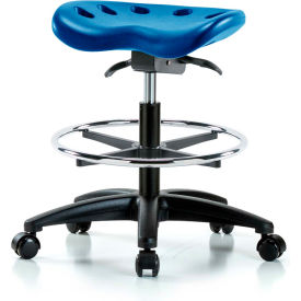 Global Industrial B2385444 Interion® Polyurethane Tractor Stool With Foot Ring and Seat Tilt - Blue w/ Black Base image.