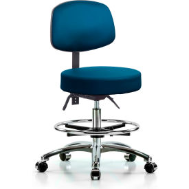 E COM INC VMBST-CR-T0-CF-CC-8801 Antibacterial Deluxe Stool with Back - Vinyl - Marine Blue w/ Chrome Foot Ring image.