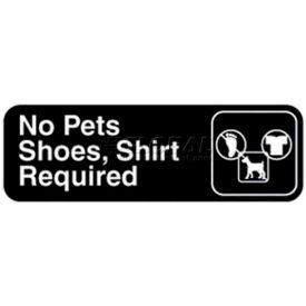 Vollrath Company 4523 Vollrath® No Pets/Shoes Shirt Required Sign, 4523, 3" X 9" image.