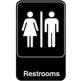 Vollrath Company 5617 Vollrath® Restrooms Sign, 5617, Black With White Print, 6" X 9" image.