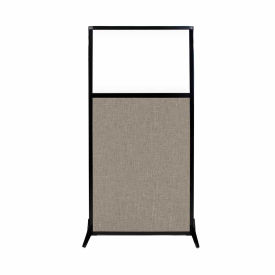 Work Station Screen with Window, 33"W x 70"H, Warm Pebble Fabric view 2