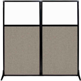 Work Station Screen with Window, 66"W x 70"H, Warm Pebble Fabric view 2