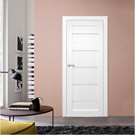 VALUSSO DESIGN LLC VD016086 Valusso Design Tampa Glazed Light Slab Door, Wood & Glass, 24"W x 80"H, White image.