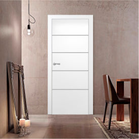 VALUSSO DESIGN LLC VD123476 Valusso Design Naples Silver Lines Slab Door, Wood, 28"W x 80"H, White image.