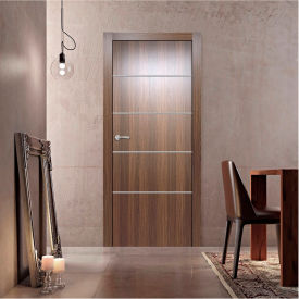 VALUSSO DESIGN LLC VD123483 Valusso Design Naples Silver Lines Slab Door, Wood, 30"W x 80"H, Whiskey Oak image.