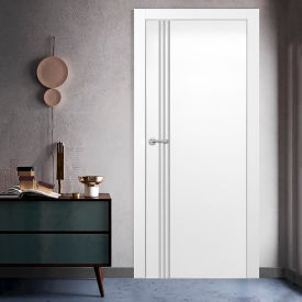 VALUSSO DESIGN LLC VD123565 Valusso Design Gainesville Silver Lines Slab Door, Wood, 24"W x 80"H, White image.