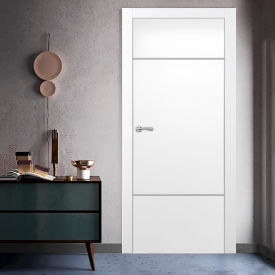 VALUSSO DESIGN LLC VD123619 Valusso Design Largo Silver Lines Slab Door, Wood, 24"W x 80"H, White image.