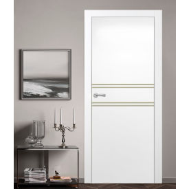 VALUSSO DESIGN LLC VD123691 Valusso Design Key-West Gold Lines Slab Door, Wood, 24"W x 80"H, White image.