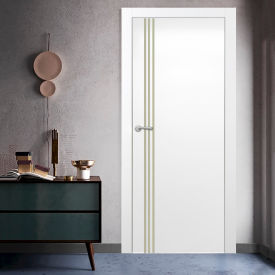 VALUSSO DESIGN LLC VD123709 Valusso Design Gainesville Gold Lines Slab Door, Wood, 24"W x 80"H, White image.