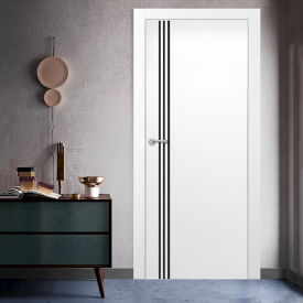 VALUSSO DESIGN LLC VD123853 Valusso Design Gainesville Night Lines Slab Door, Wood, 24"W x 80"H, White image.