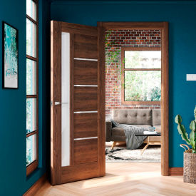 VALUSSO DESIGN LLC VD804806 Valusso Design Pensacola Glazed Light Slab Door, Wood & Glass, 30"W x 80"H, Whiskey Oak image.