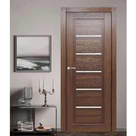 VALUSSO DESIGN LLC VD820256 Valusso Design Kissimmee Glazed Light Slab Door, Wood & Glass, 32"W x 80"H, Whiskey Oak image.