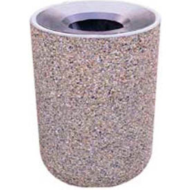 Wausau Tile TF1085W22F-72 Concrete Waste Receptacle W/Gray Aluminum Pitch In Top - 24" Dia x 33" Sand image.