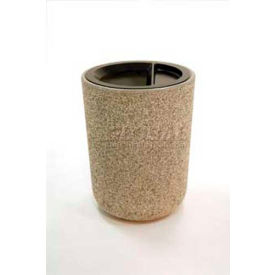 Wausau Tile TF1086W22F-8 Concrete Waste Receptacle W/Black Aluminum Ash N Trash Top - 24" Dia x 33" Sand image.