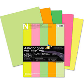 Wausau Papers 20270 Neenah Paper Astrobrights Colored Paper 20270, 8-1/2" x 11", Neon Assorted, 500 Sheets/Ream image.
