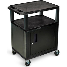 Luxor® 34"H AV Cart - 3 Shelves Cabinet Electric - Black Legs 