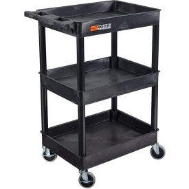 Luxor® STC111 Tray Top Shelf 3 Shelf Plastic Utility Cart 24x18 4" Casters