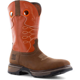 Warson Brands Inc. FR40102-W-13.0 Frye Supply Safety-Crafted Western Work Boots, Steel Toe, Size 13W, Brown/Burnt Orange image.