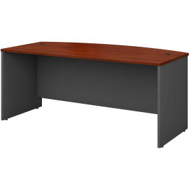 Bush Ind Inc WC-24446 Bush Furniture® Series C Wood Desk Shell w/ Bow Front, 71"W x 36-1/8"D, Gray/Hansen Cherry image.