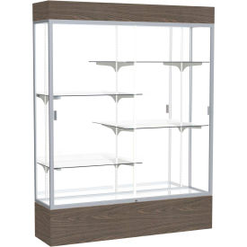 Ghent Mfg Co 2175MB-SN-WV Reliant Lighted Display Case 60"W x 80"H x 16"D Walnut Base Mirror Back Satin Natural Frame image.