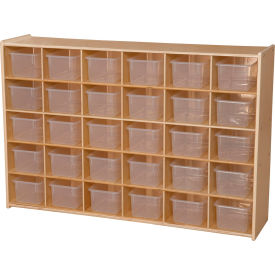 Wood Designs C16031 30 Tray Cubby Storage, Unassembled w/Clear Trays, 50-3/4"W x 12"D x 33-7/8"H image.