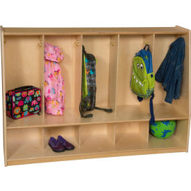 Wood Designs WD53680 Wood Designs™ Tip-Me-Not® 5 Section Locker, 54"W x 16"D x 36"H, Brown, Assembled image.