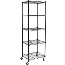 5-Tier UltraDurable Mobile Wire Shelving - Commercial Grade NSF Steel 24"L x 18"W x 75"H - Black 