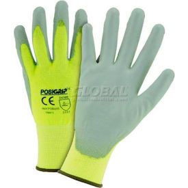 Touch Screen Hi Vis Yellow Nylon Shell Coated Gloves, Gray PU Palm Coat, XL - Pkg Qty 12