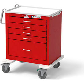 Waterloo Healthcare, LLC USRLU-33339-RED Waterloo Healthcare 5-Drawer Steel Short Emergency Cart, Lever Lock, Red image.