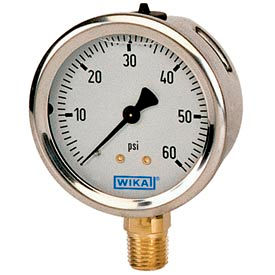 Wika Instrument Corporation 9692083 2.5" Type 213.53 1500PSI/BAR Gauge - 1/4" NPT LM Stainless Steel image.