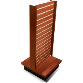 Windmill Slatwall Products RTA-DS-I-Cherry Slatwall I Display Fixture With Spinner Base & Casters 24"W x 24"D x 55"H Cherry image.