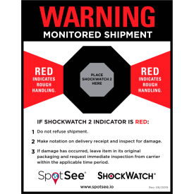 SpotSee™ ShockWatch® Companion Labels, 5-3/4"W x 4-1/2"L, Black/Red/White, 200/Roll SpotSee ShockWatch 2 & RFID Companion Labels, 4-1/2" x 5-3/4", Black/Red/White, 200/Roll