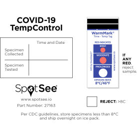 SpotSee WarmMark COVID 19 Single Use Temperature Control Cards, 100/Box SpotSee WarmMark COVID-19 Single Use Temperature Control Cards, 100/Box