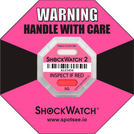 SpotSee™ ShockWatch® 2 Serialized Framed Impact Indicators, 5G Range, Pink, 50/Box SpotSee ShockWatch 2 Serialized Framed Impact Indicators, 5G Range, Pink, 50/Box