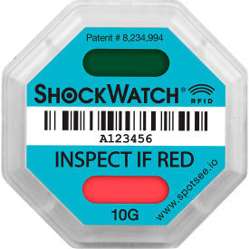 SpotSee™ ShockWatch® RFID Impact Indicators, 10G Range, Teal, 100/Box SpotSee ShockWatch RFID Impact Indicators, 10G Range, Teal, 100/Box