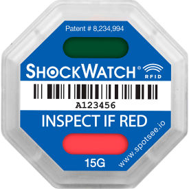 SpotSee ShockWatch RFID Impact Indicators, 15G Range, Blue, 100/Box SpotSee ShockWatch RFID Impact Indicators, 15G Range, Blue, 100/Box