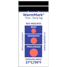 SpotSee™ WarmMark® Time Temperature Indicators, 37°C/99°F, 100/Box SpotSee WarmMark 37°/99°F 3-Window Time Temperature Indicators, 100/Box