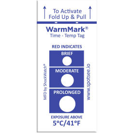 SpotSee™ WarmMark® Time Temperature Indicators, 5°C/41°F, 100/Box SpotSee WarmMark 5°/41°F 3-Window Time Temperature Indicators, 100/Box