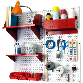 Wall Control 30-CC-200 WR Wall Control Pegboard Hobby Craft Organizer Storage Kit, White/Red, 32" X 32" X 9" image.