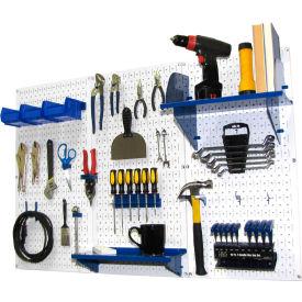 Wall Control 30-WRK-400 WBU Wall Control Pegboard Standard Tool Storage Kit, White/Blue, 48" X 32" X 9" image.