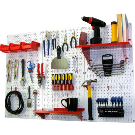 Wall Control 30-WRK-400 WR Wall Control Pegboard Standard Tool Storage Kit, White/Red, 48" X 32" X 9" image.