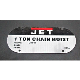 JET Name Plate, L100-100-29 JET Name Plate, L100-100-29