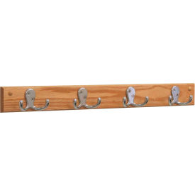 Wooden Mallet HSD4NLO Wooden Mallet® Wall Mounted Coat Rack, 4 Double Prong Hook Rail, Nickel/Light Oak image.